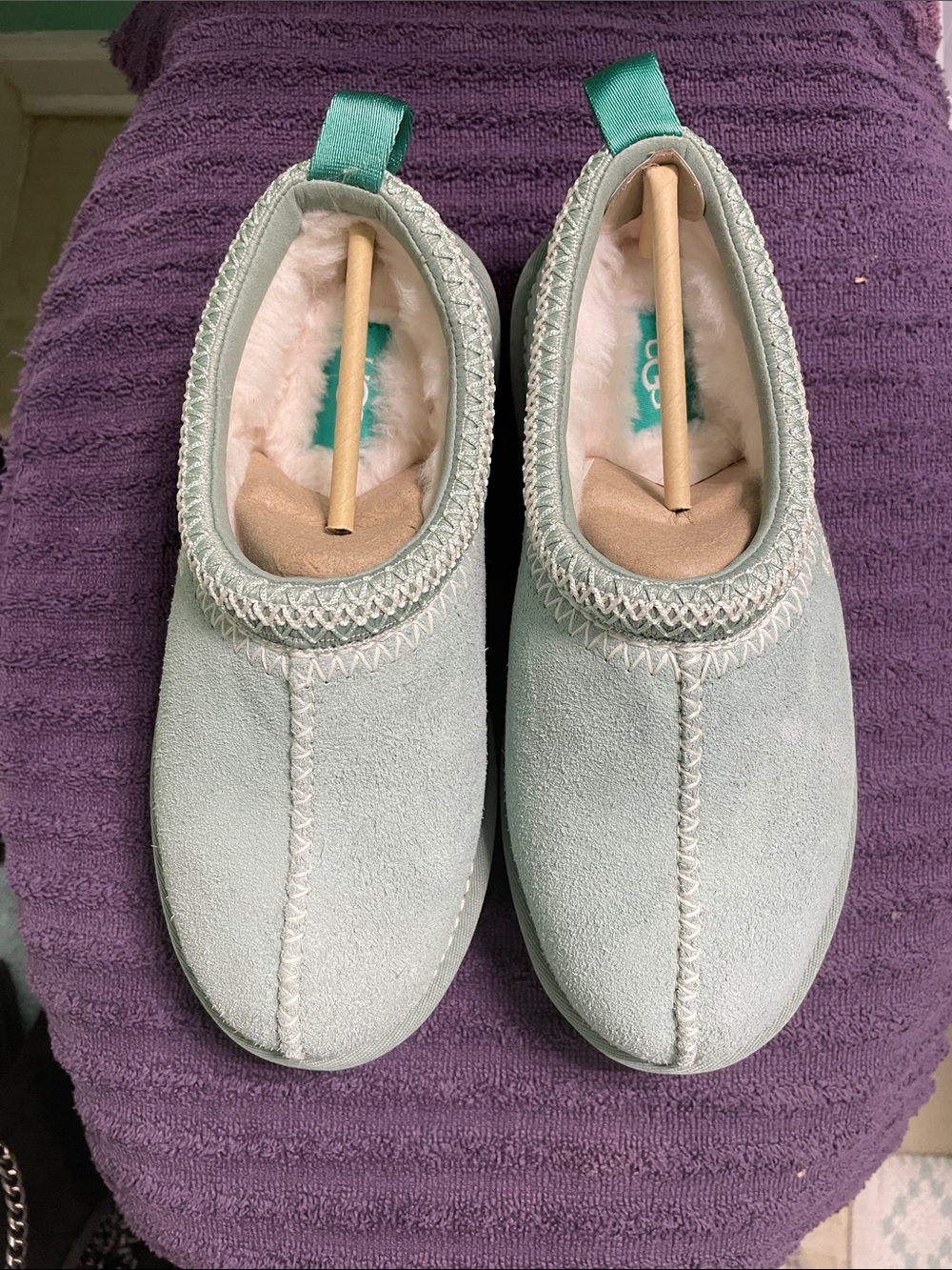 UGG Mint Green Suede Slip-On Clogs